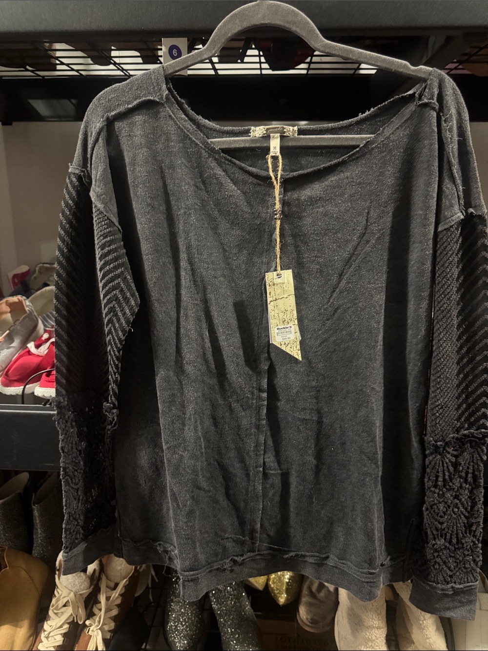 gimmicks by BKE Washed Black Pullover with Textured Sleeves